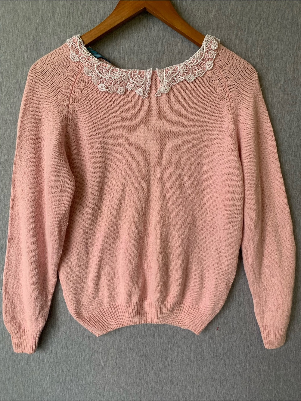 Vintage Pink Lace Collar Women's Sweater Susanne Kent 80s